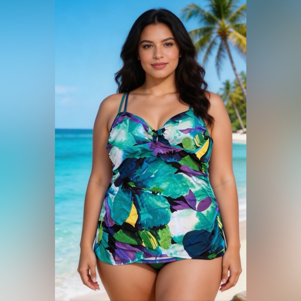 NWT Lane Bryant Swim Top Cacique Tankini 44DDD Underwire Molded Cup Adjust Strap